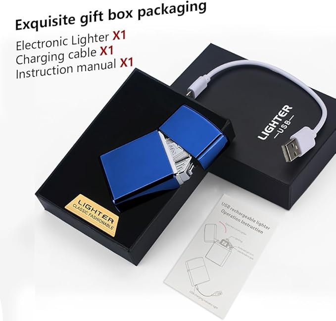 Electric Triple Arc Lighter Plasma Lighter Rechargeable Lighter Portable Electronic Lighter Windproof Flameless Lighter with Upgraded High Power Battery for Candle, BBQ(Blue)