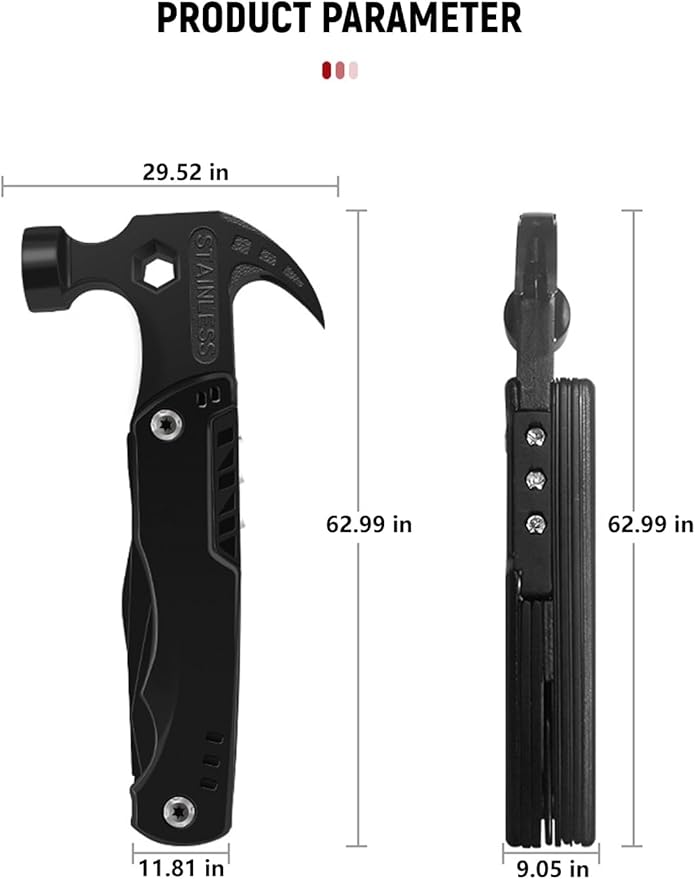 All in One Survival Tools Hammer, Portable Folding Multifunctional Hammer for Outdoor Hiking and Camping, Vehicle Mounted Emergency Claw Hammer Gadgets Accessories