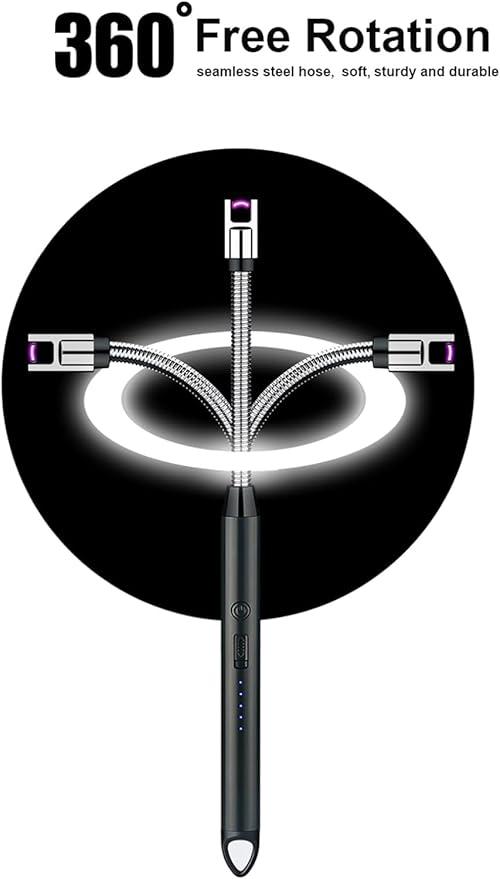 NYCDA Electric Candle Lighter, Upgraded Lighter Rechargeable USB Lighter with LED Indicator, Flexible Long Neck Lighters for Candles, Camping, BBQs, Gas Stoves, Black