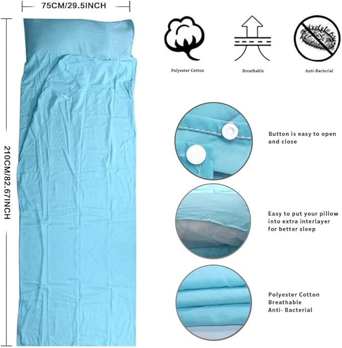 Travel and Camping Sheet Sleeping Bag Liner - Lightweight Compact and Portable Adult Sleeping Bag - Ideal for Traveling,Hostels and Camping