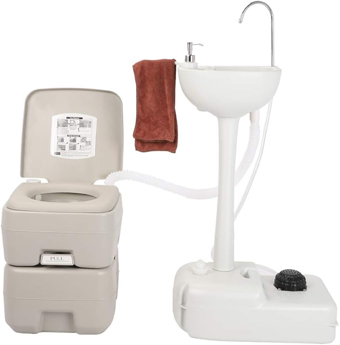 Outdoor Garden Camping Hand Sink with Portable Toilet, Removable Hand Washing Basin Sanitary Ware for RV/Kitchen/Indoor (2020 version)
