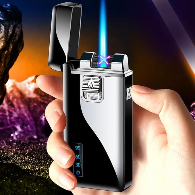 Torch Lighters Dual Arc Lighter 2 in 1 Jet Flame Butane Lighter Electric Lighter USB Rechargeable Lighter Windproof Infinity Lighter Battery Indicator for Camping Indoor (Colorful)