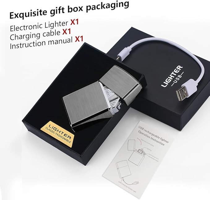 Electric Lighter Triple Arc Plasma Lighter USB Rechargeable Lighter Cool Lighter Windproof Flameless Lighter with Upgraded Battery Smart Chip for Candle, Hiking(Black)