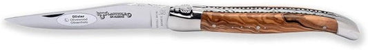 Laguiole en Aubrac Handmade Limited Edition Double Special Plates Folding Pocket Knife, 4.8-in (12cm), Olivewood Burl Handle, Hand Forged Special Crafting Bee, Signed Blade, Stainless Steel Bolsters