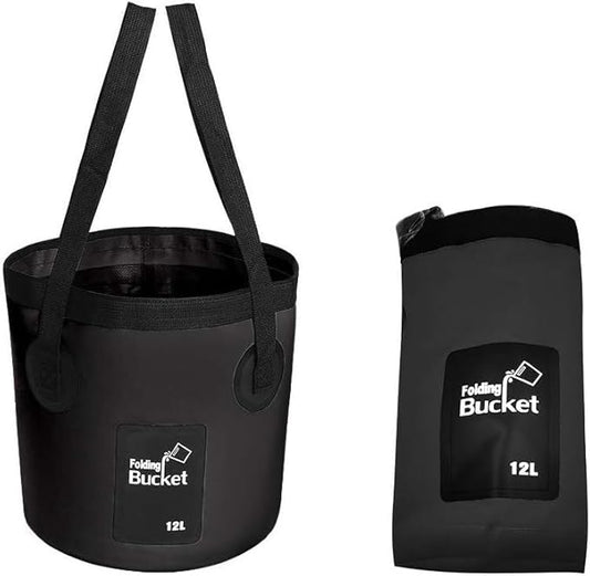Collapsible Bucket with Handle, Multifunctional Foldable Water Container for Camping, Hiking, Traveling, Fishing, Washing, Gardening, Waterproof, Durable, Lightweight, Black (SFVBLACK, 12L)