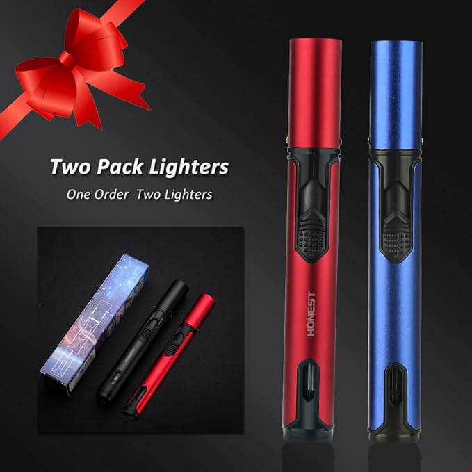PROMISE Torch Lighters, Butane Lighters Refillable Single Jet Flame for Candle Grill BBQ Camping (Blue&Red)