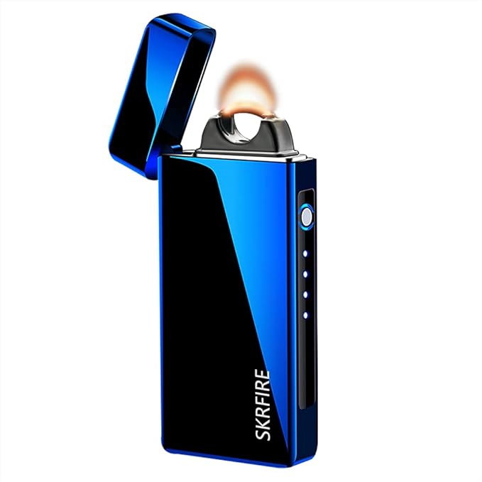 SKRFIRE Plasma Lighter USB Rechargeable Arc Lighter Windproof Electric Big Flame Cool Lighter with LED Battery Indication for Outdoor, Camping, Adventure, Grill(Blue)