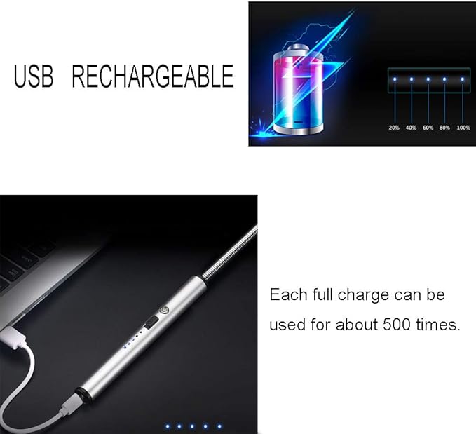 Candle Lighter Electric Arc Lighter USB Rechargeable BBQ Lighter with Flexible Neck for Candle Camping Cooking BBQs Fireworks - Black