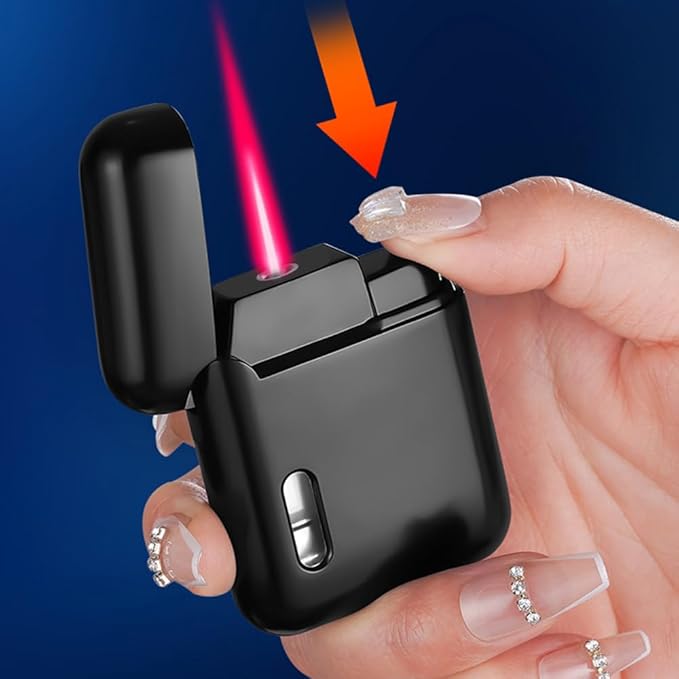 Black Metal Cool Lighter,Jet Torch Flame Windproof Adjustable,Refillable Butane Torch Lighters,Kitchen BBQ Candles,(No Gas)