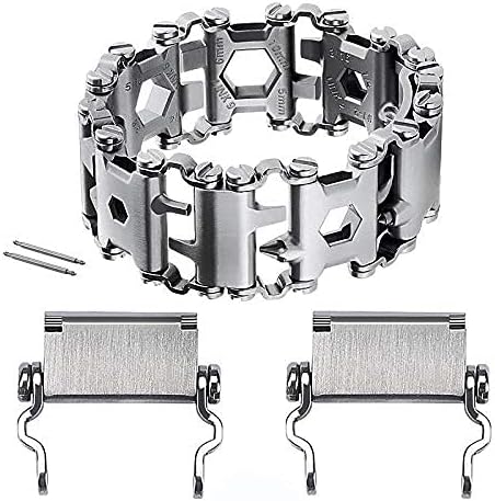 Stainless Tool Bracelet for Men Compatible for LEATHERMAN TREAD and Watch Band 29 in 1 Survival Hiking Camping Travel Friendly Multitools Wearable Bracelet