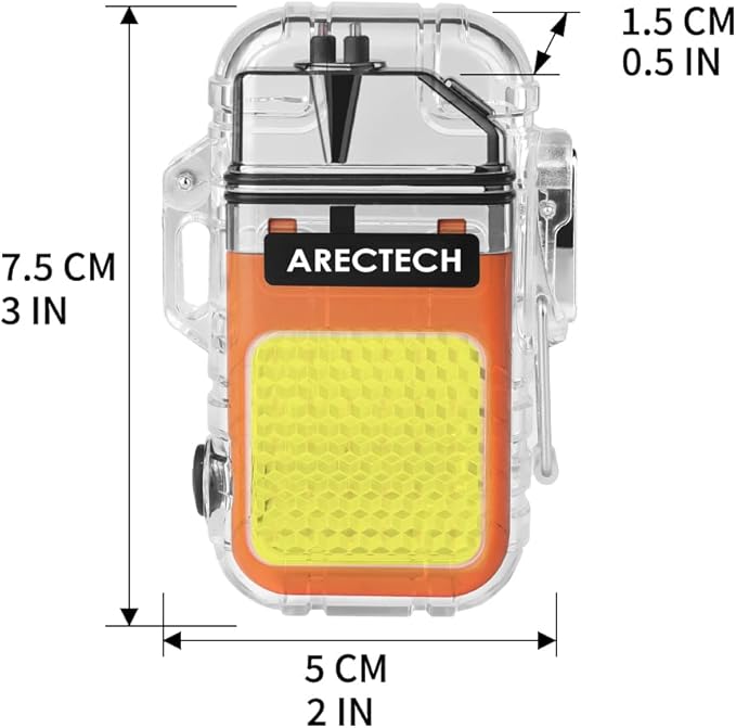 ARECTECH Rechargeable Lighter Electric Arc Dual Lighter 3 Modes of Flashlight Windproof Plasma Lighters Waterproof with Survival Emergency Whistle and Lanyard for Outdoor Candle Camping (Orange)