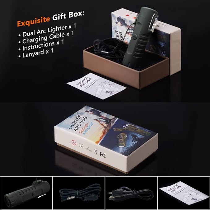 Electric Lighter Rechargeable, Waterproof Lighter Plasma Lighter with Flashlight Windproof ARC Lighter Flameless for Camping Hiking(Black)