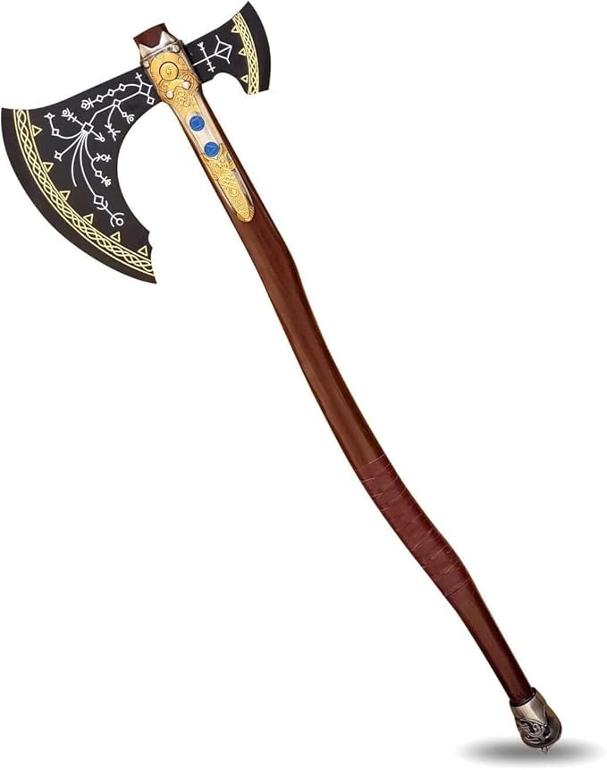 Handmade Kratos Axe, Leviathan Axe, God of War, Viking Axe, Cosplay Axe, Cosplay Armor with Leather Sheath Camping Bearded Axes & Hatchets Hunting Fantsy Axe Valentine's Day Gift (VK-Ax-9)