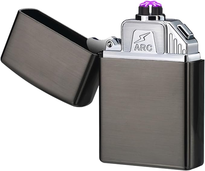Electric Lighter Triple Arc Plasma Lighter USB Rechargeable Lighter Cool Lighter Windproof Flameless Lighter with Upgraded Battery Smart Chip for Candle, Hiking(Black)