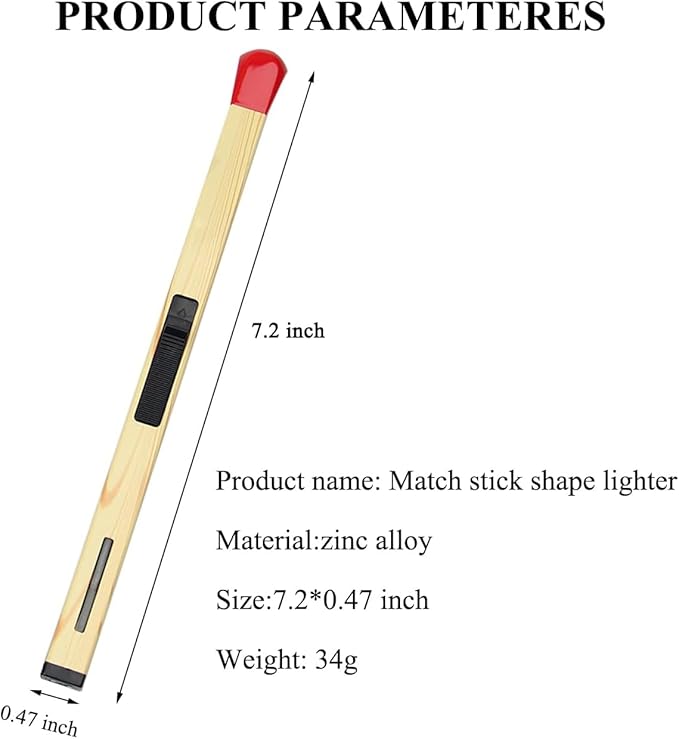 Creative Matchstick Lighter, Open Flame Lighter Refillable Novelty Lighter Adjustable Metal Lighter Unique Gift for Men Women BBQ, Fireplaces, Camping, Clear
