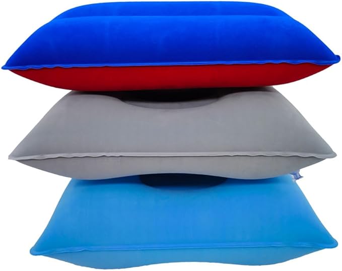 3 Pack Ultralight Inflatable Camping Travel Pillow Small Squared Flocked Fabric Air Pillow for Compact, Comfortable, Ergonomic Inflating Pillows for Neck & Lumbar Support While Camp Hiking Backpacking