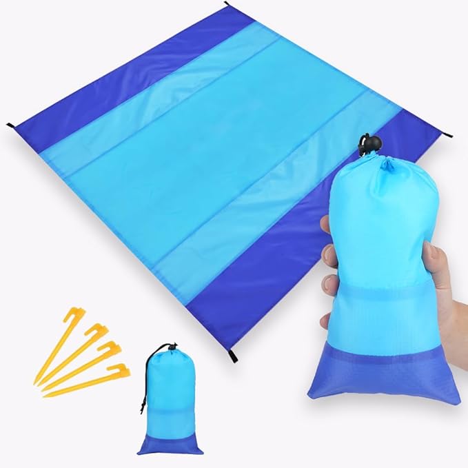 Ainiv Beach Blanket Beach Mat, Sandproof Waterproof Beach Mat, Extra Large 108 * 118 in (8-10People) Picnic Blanket with 1 Storage Bag, 1 Carabiner & 4 Fixed Nails for Beach, Camping, Hiking, Picnic