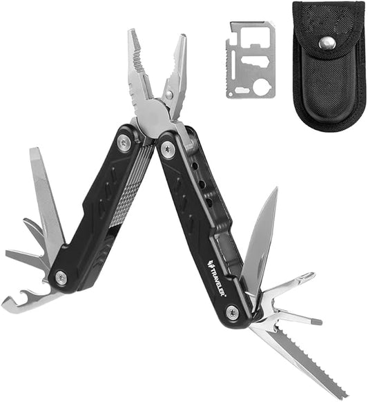 Multitool with Pocket Clip, Newest 15 in 1 Pocket Multifunctional Multi Tool .Stainless Steel Multi Tool Pocket Knife, Pliers Kit with Screwdriver, Self-locking, Survival, Camping, Hiking, TR030G
