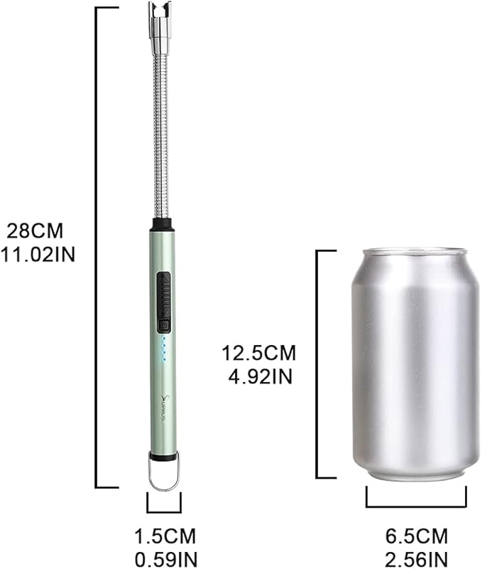 SUPRUS Electric Lighter Candle Lighter USB Type C Rechargeable Lighter Steel Shell & Hanging Hook with 360° Flexible Neck(Green)