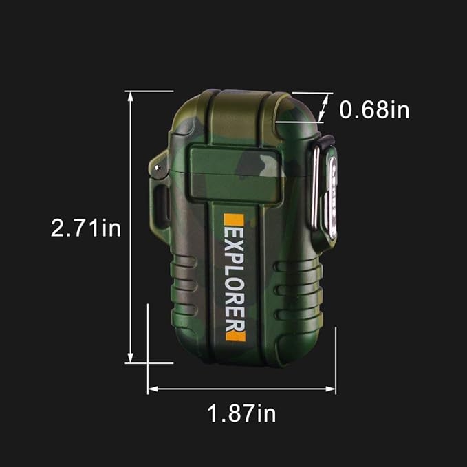 Dual Arc Plasma Electric Rechargeable Flameless Lighter Waterproof Windproof for Camping, Hiking, Skiing, Outdoor Adventure (Black)