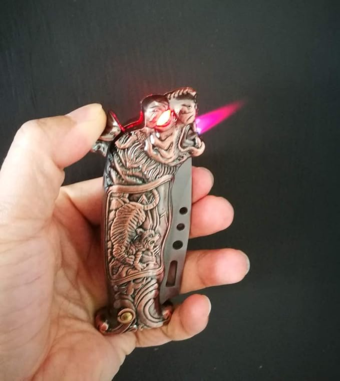 (Without Butane,Color Random) Jet Torch Lighter, Windproof Lighter Metal Dragon Tiger Design,Good for Gift, Suitable for Outdoor Camping, Sports (Tiger)