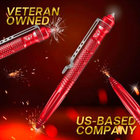 Tactical Pen Multitool – Gifts For Men Dad - Diamond Thread Grip, Strong Rugged Aluminum EDC Survival Gear, Pocket Military Writing Glass Breaker, Pen Collection - Red