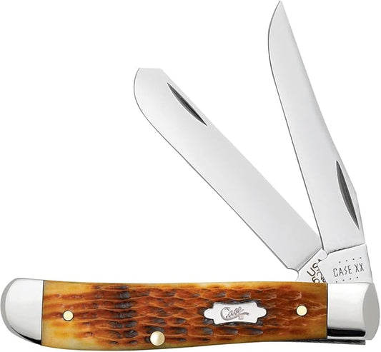 Case XX WR POCKET KNIFE MINI TRAPPER - ANTIQUE BONE ROGERS CORN COB JIG, ITEM 52830, LENGTH CLOSED 3 1/2 INCH (6207 SS)