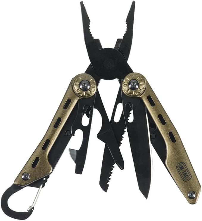 M-Tac 11-in-1 Multitool Pliers - Stainless Steel Utility Screwdriver Multi Tool in Nelon Belt Sheath for EDC Outdoor Camping, Fishing, Survival, Hiking (Gold #5)