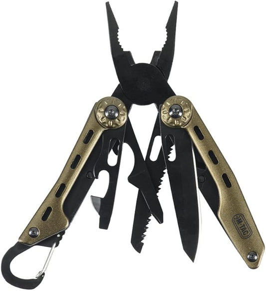 M-Tac 11-in-1 Multitool Pliers - Stainless Steel Utility Screwdriver Multi Tool in Nelon Belt Sheath for EDC Outdoor Camping, Fishing, Survival, Hiking (Gold #5)