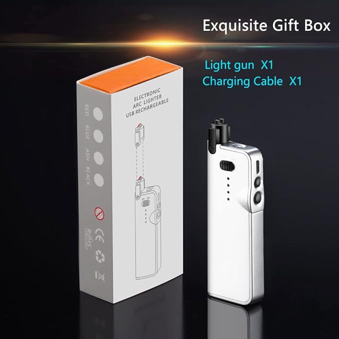 YOZWOO Candle Lighter Electric Lighter Rechargeable Lighter Plasma Lighter Electric Arc lighters Long No Gas Lighter Windproof Flameless Lighter with LED Flashlight for Camping, BBQ, Firework (White)