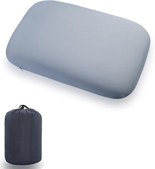 Camping Pillow Small Travel Pillow Memory Foam Bed Soft Neck Pillow Lightweight Easy to Carry Portable Cooling Home Pillow Removable Pillow Cover with Travel Storage Bag (Gray)
