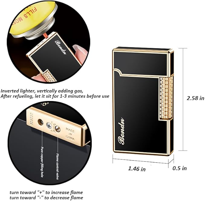 Lighters Soft Flame Lighter Windproof Refillable Butane Traditional Cigar Lighter Good for Cigarette Cigar Candle Camping Hiking Fishing BBQ (Silver)