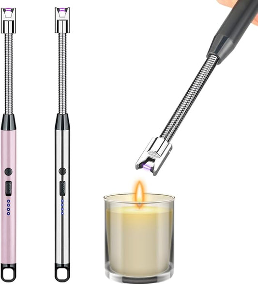 2 Pack Candle Lighter,Arc Lighter with USB Charging,Flameless Windproof,LED Battery Display,Safety Switch,Rotate 360 Degrees,for Aromatherapy,Candles,BBQ,Camping.(Pink&Silver)