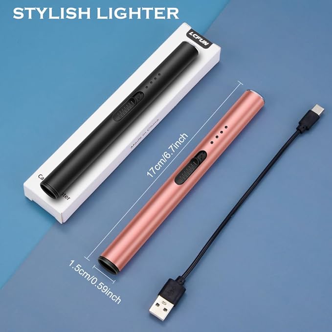 LcFun Electric Candle Lighter 2 Pack USB C Rechargeable Lighters Plasma Arc Lighter with Safe Lock Windproof Flameless Long Lighter for Candles, BBQ, Camping, Gas Stoves