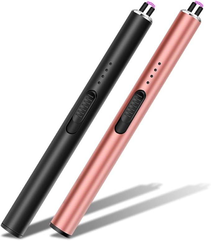 LcFun Electric Candle Lighter 2 Pack USB C Rechargeable Lighters Plasma Arc Lighter with Safe Lock Windproof Flameless Long Lighter for Candles, BBQ, Camping, Gas Stoves