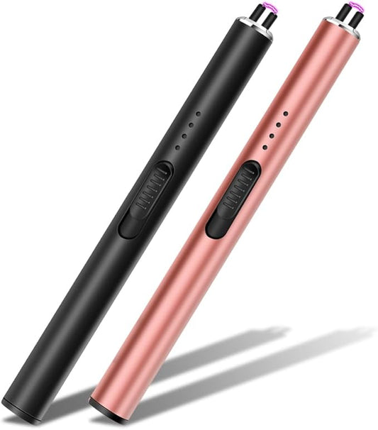 LcFun Electric Candle Lighter 2 Pack USB C Rechargeable Lighters Plasma Arc Lighter with Safe Lock Windproof Flameless Long Lighter for Candles, BBQ, Camping, Gas Stoves