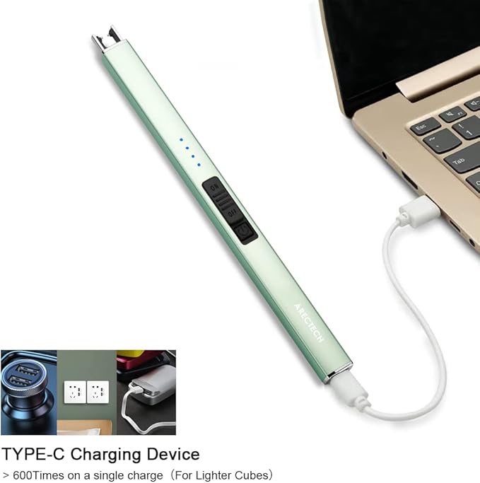ARECTECH Lighter Electric Lighter Candle Lighter Rechargeable Type-C USB Lighter Plasma Arc Lighters for Candle Camping Kitchen Green