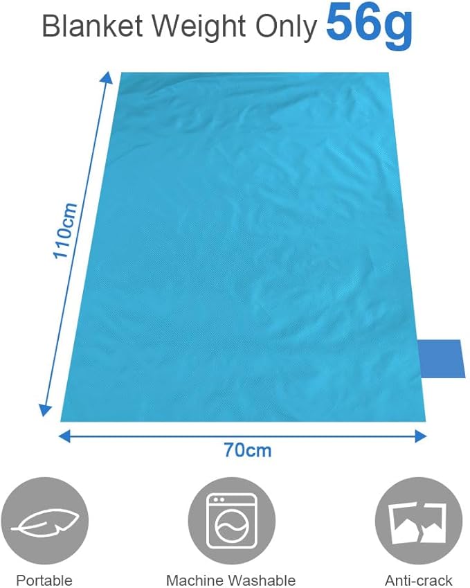 Ainiv Picnic Blanket, Mini Pocket Beach Mat 27.5 x 43.3IN (1-2 People) Foldable, Lightweight Waterproof Sand Free, Foldable Thin Ground Sheet for Outdoor Camping Hiking Travel - with Hand Strap