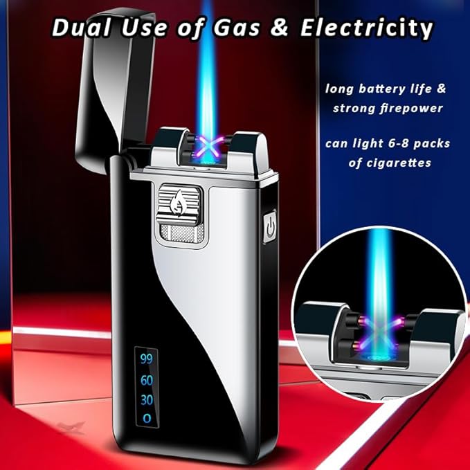 Torch Lighters Dual Arc Lighter 2 in 1 Jet Flame Butane Lighter Electric Lighter USB Rechargeable Lighter Windproof Infinity Lighter Battery Indicator for Camping Indoor (Colorful)
