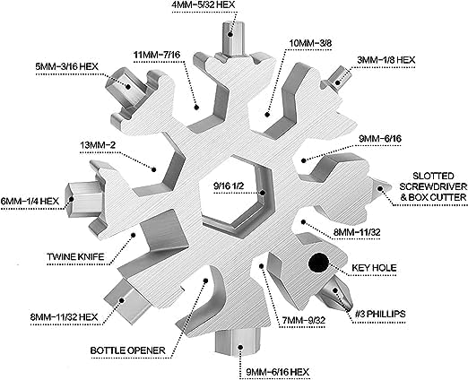 Stocking Stuffers for Men Dad Gifts, Multi Tool 1 Pack 18 in 1Silver Snowflake Hand Tools Christmas Gifts for Men Adults and Women Outdoors Camping Portable Bottle Opener Flat Screwdriver Kit Wrench
