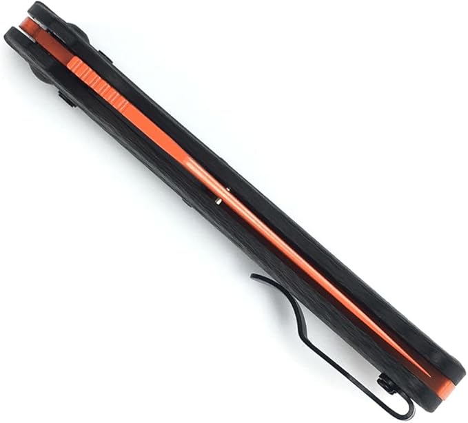 HUAAO Manual Open Folding Knife, Axis Lock Knife with 3.43’’ Orange D2 Blade Black Carbon Fiber Handle, EDC Pocket Knife with Clip for Camping Hunting