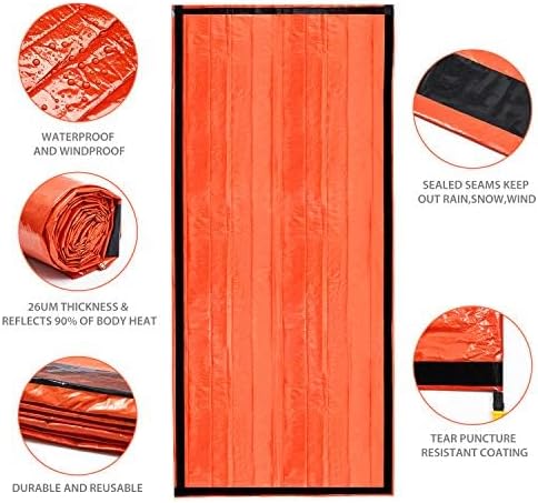 Esky Emergency Sleeping Bag, 2 Pack Portable Thermal Bivy Sack, Waterproof Lightweight Emergency Blanket Survival Gear with Compass and Whistle for Camping Hiking Outdoor Adventure