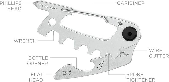 KeySmart AllTul Raptor - 6-in-1 Multi-Purpose Keychain Multitool with Bottle Opener, Wrench, Philips Head, Flat Head, Carabiner, and Steel Cutter Ideal Utility Tool for Camping, Fishing Etc.