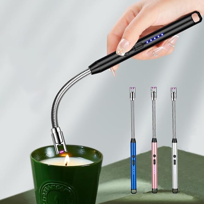 Candle Lighter Electric Lighter Rechargeable Arc Lighter with LED Battery Display360° Flexible Neck Flameless Grill Long Lighters for Light Candles Gas Stoves Camping Barbecue.(Black)