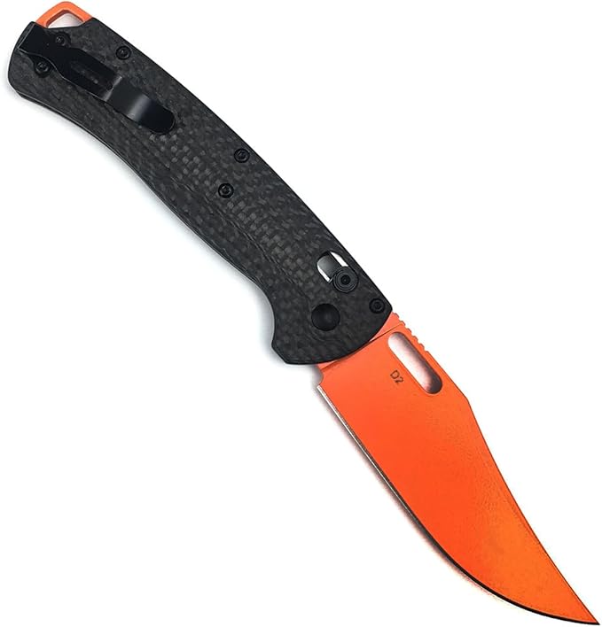 HUAAO Manual Open Folding Knife, Axis Lock Knife with 3.43’’ Orange D2 Blade Black Carbon Fiber Handle, EDC Pocket Knife with Clip for Camping Hunting
