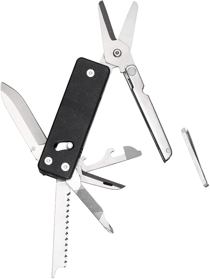 ROXON KS2 Elite D2 Blade 13 in 1 Mini Multi Tool function pocket knife with big scissor, G10 handle and Pocket clip, good for Camping/Backpacking/Emergencies/EDC Multitool (D2 Steel Blade)