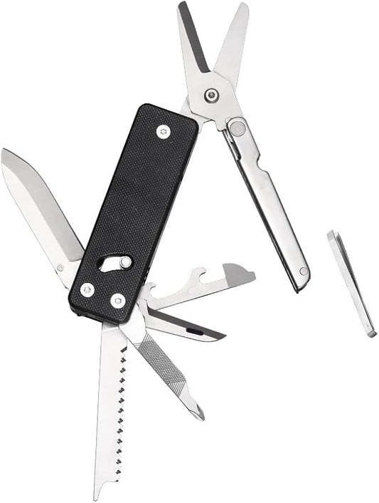 ROXON KS2 Elite D2 Blade 13 in 1 Mini Multi Tool function pocket knife with big scissor, G10 handle and Pocket clip, good for Camping/Backpacking/Emergencies/EDC Multitool (D2 Steel Blade)