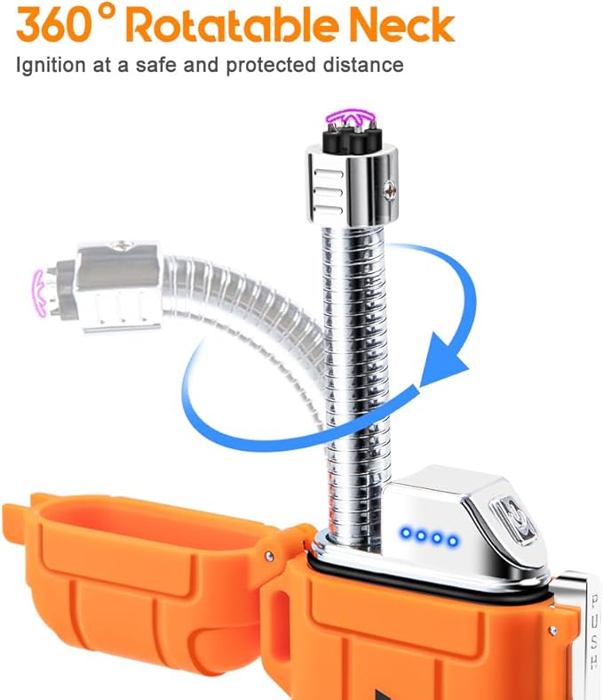LcFun Electric Lighter USB Rechargeable Lighter Dual Arc Lighter Flexible Neck Plasma Lighter Electronic Candle Lighter Waterproof Windproof Lighters for Camping, Hiking, Survival Gear
