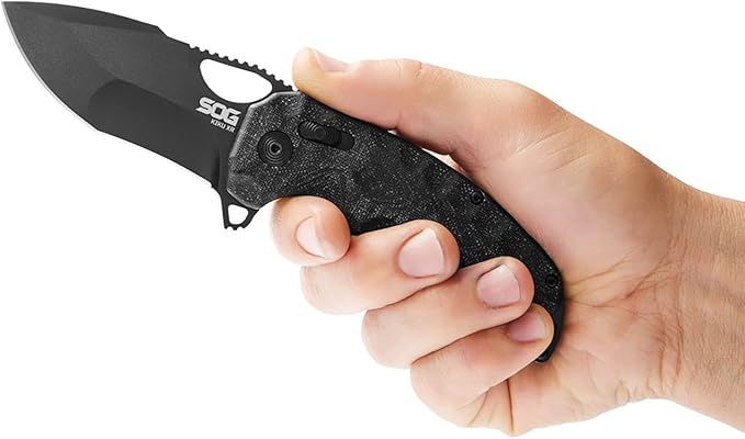 SOG Kiku Quick-Opening Sharp Ambidextrous Pocket Folding Knives with Linen Micarta Handle | CTS XHP Steel, XR Lock