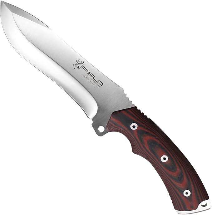 iField 150 Survival Camping Fixed Blade Knife with red Micarta Handle and 440C Blade Steel, 58-60 HRC of Hardness, Camping Tool for Fishing, Hunting, Sport Activity